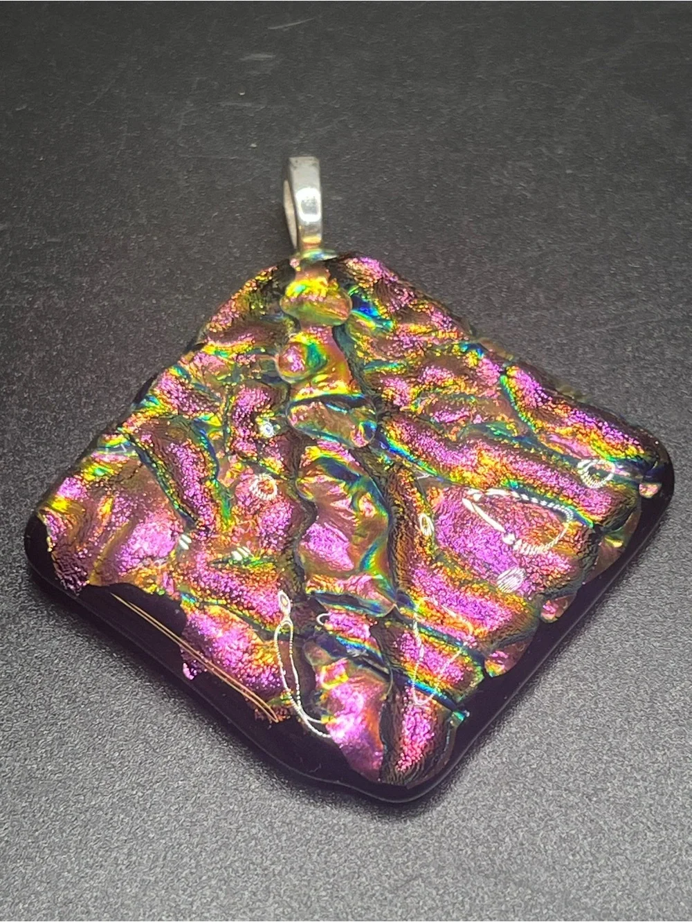 Iridescent Pink Dichroic Glass Pendant - Women Bags Accessory